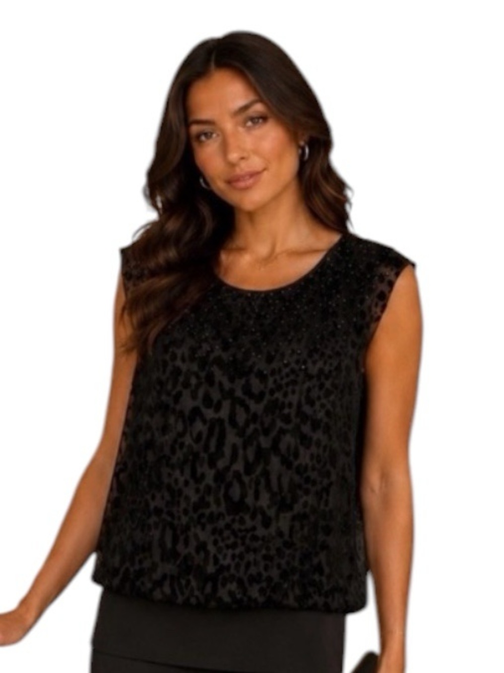 Cache Black Velvet Burnout Animal Print Sleeveless Top Womens XL Cocktail Party